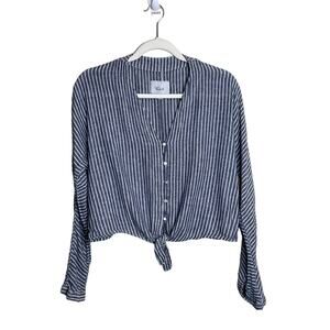 Rails Blue & White Sloane Terrenas Striped tie front long sleeved top size Med